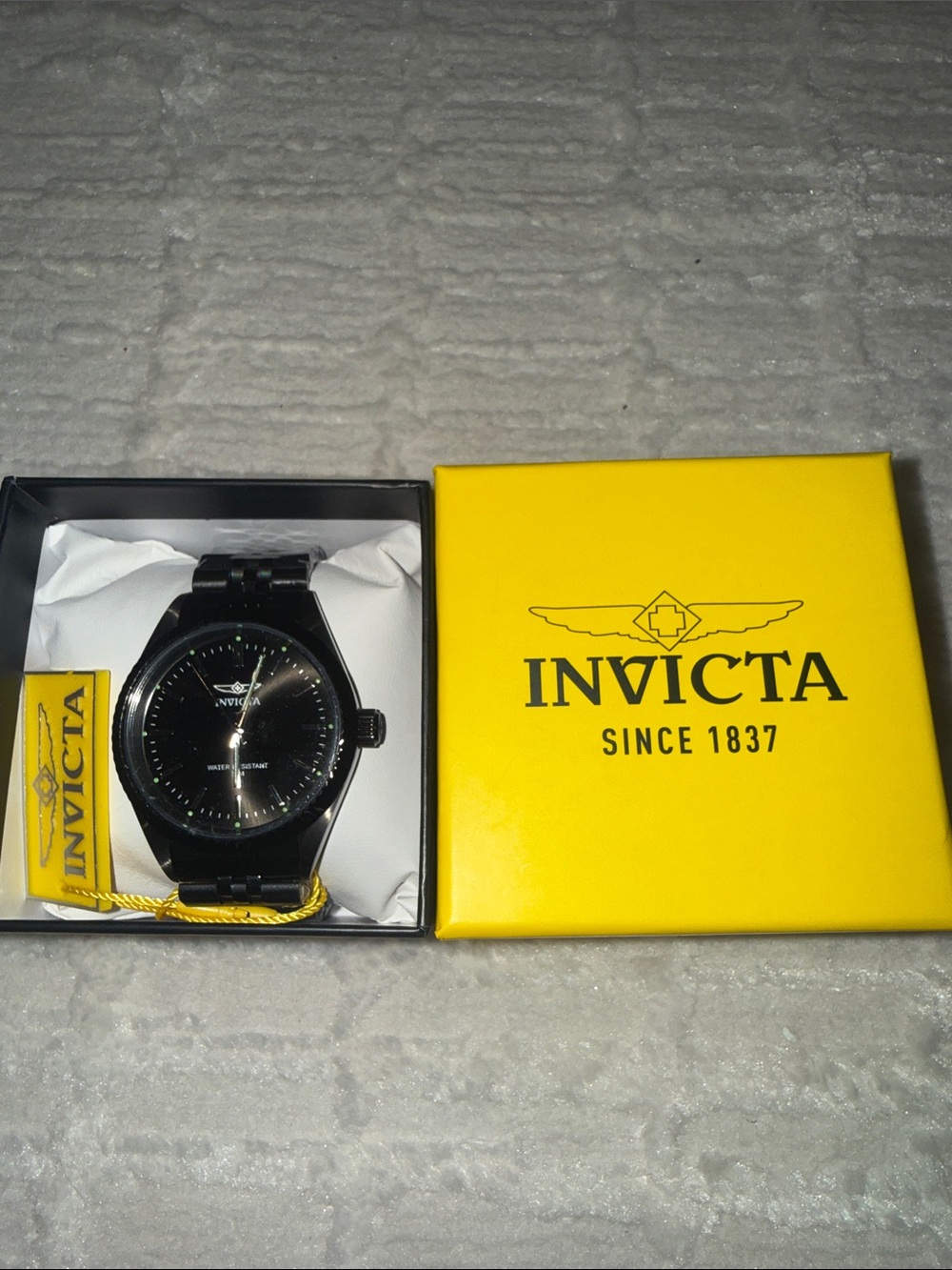 Invicta Black Men's Stainless Steel Watch with Yellow Branded Box